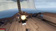 Players, after lifting the anchor, can control their ships from the helm (Image via Roblox)